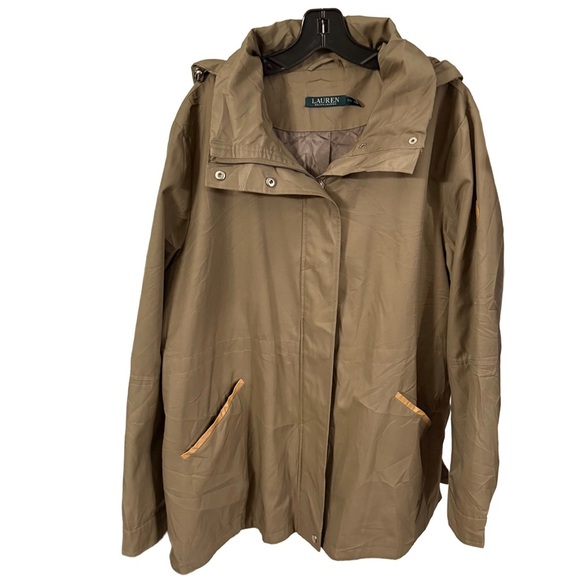 Lauren Ralph Lauren Women’s Cinched-waist Anorak Jacket Sz XXL Khaki Tan Hooded - Picture 2 of 15